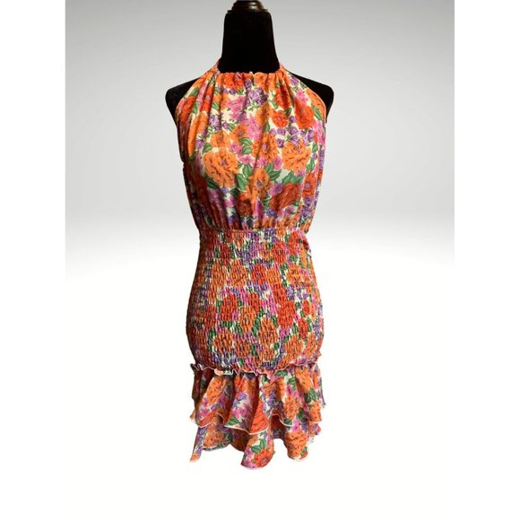 Shirred Floral Print Backless Halter Dress - Picture 6 of 6
